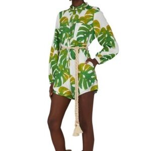 Farm Rio womans NWOT Monstera Long Sleeve Romper Size M